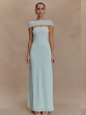 NWT | Meshki Strapless Off-Shoulder Maxi Dress in Lagoon Blue (XXS)